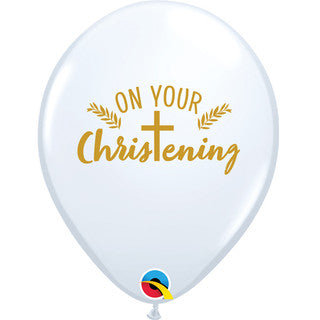 On Your Christening White 11" Latex Balloons 25 Pack (also available in singles)