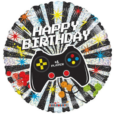 Holographic Gamer Birthday 18" Foil Balloon
