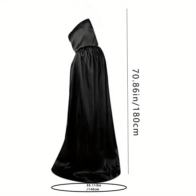 Adult Satin Feel Hooded Cape Black 170cm