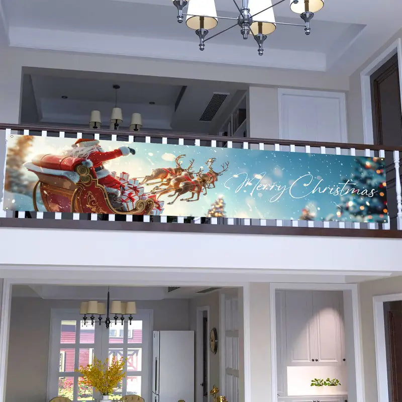 Merry Christmas Santa's Sleigh Horizontal Banner