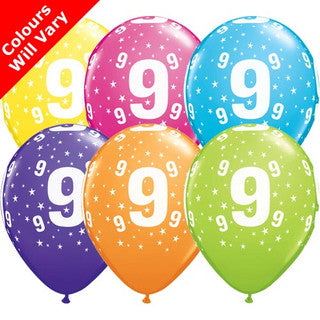Age 9 Latex Balloon Multi Coloured - 25 Pack (Available in Singles)