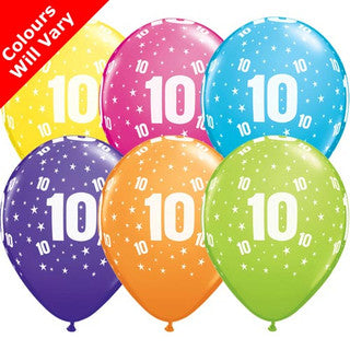Age 10 Latex Balloon Multi Coloured - 25 Pack (Available in Singles)