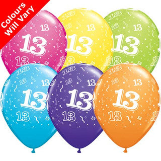 Age 13 Latex Balloon Multi Coloured - 6 Pack