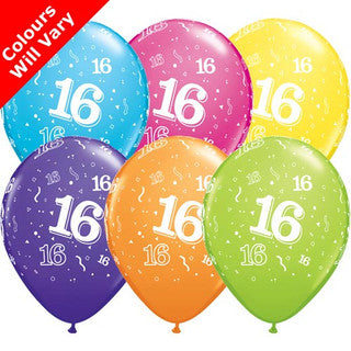 Age 16 Latex Balloon Multi Coloured - 25 Pack (Available in Singles)