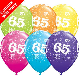 Age 65 Latex Balloon Multi Coloured - 25 Pack (Available in Singles)