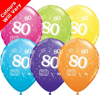 Age 80 Latex Balloon Multi Coloured - 25 Pack (Available in Singles)