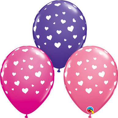 11" All Around Multi Hearts Latex Balloons - 25 Pack (also available in singles)
