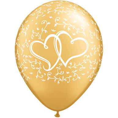 11" Gold Entwined Hearts Latex Balloons - 25/ 6 Pack (also available in singles)