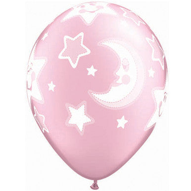 11" Moon and Star Pink Latex Balloons - 25/ 6 Pack (also available in singles)