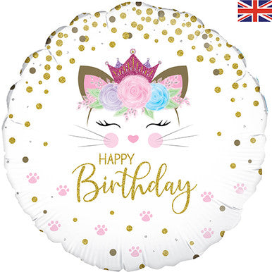 Birthday Floral Cat 18" Foil Balloon