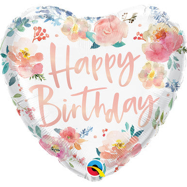 Happy Birthday Floral Heart 18" Foil Balloon