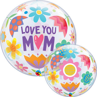 Love You Mum Flowers 22'' Bubble Foil Balloon