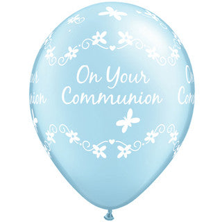 Communion Blue Butterflies 11" Latex Balloons 25 Pack (also available in singles)