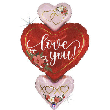 Love You Stacker Hearts Supershape Foil Balloon