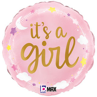 It's a Girl/ Boy Moon and Clouds 18" Foil Balloon