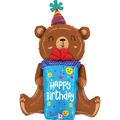 Happy Birthday Brown Bear Head Supershape Foil Balloon