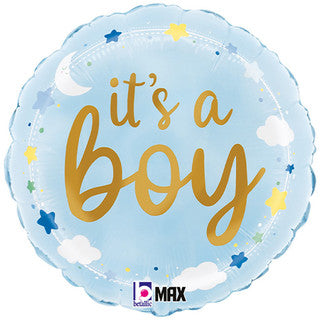 It's a Girl/ Boy Moon and Clouds 18" Foil Balloon
