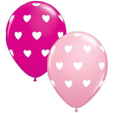11" Pink Big Hearts Latex Balloons - 25/ 6 Pack (also available in singles)
