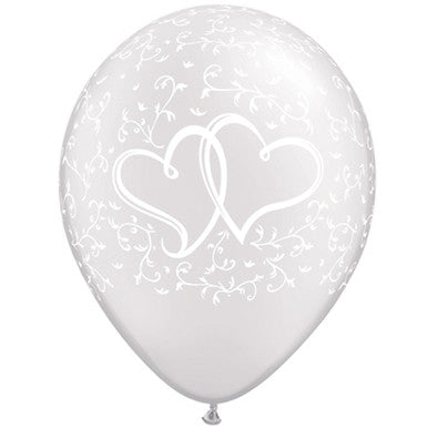 11" Pearl White Entwined Hearts Latex Balloons - 25 Pack (also available in singles)