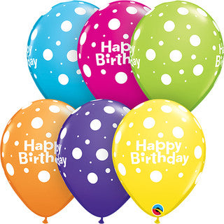 Happy Birthday Polka Dots 11''Latex Balloons - 6/25/50 Pack (Available in Singles)