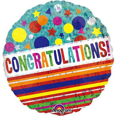 Congratulations Stripes and Dots 18" Foil Balloon
