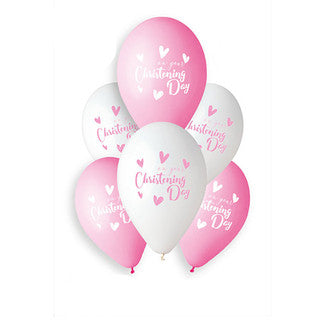 Christening Day Pink 11" Latex Balloons 6 Pack