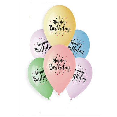 Happy Birthday Pastel 13'' Latex Balloons - 6 Pack