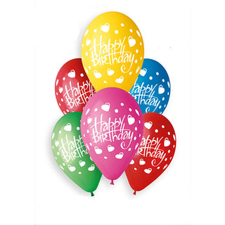 Happy Birthday Love Heart 13'' Latex Balloons - 6 Pack