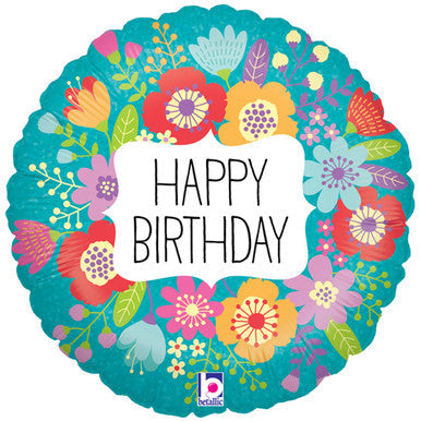 Happy Birthday Bright Flowers 18" Foil Balloon