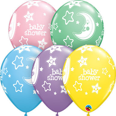 Baby Shower Moon and Stars 11" Latex Balloons 25 Pack (also available in singles)