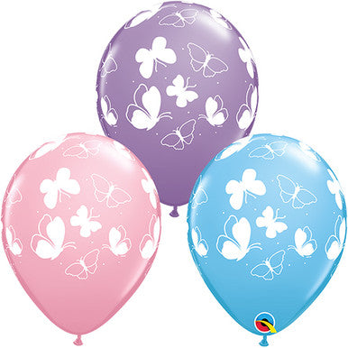 Pastel Butterflies 11" Latex Balloons 25 Pack (also available in singles)
