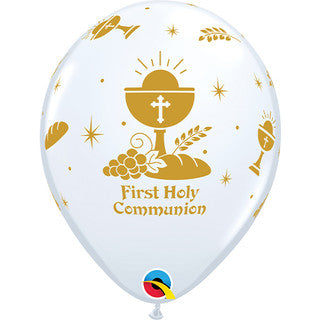 First Holy Communion Chalice Gold 11" Latex Balloons 25/ 6 Pack (also available in singles)