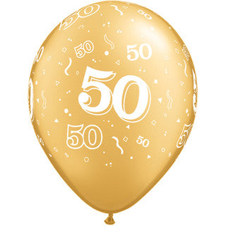 Age 50 Latex Balloon Gold - 25 Pack (Available in Singles)