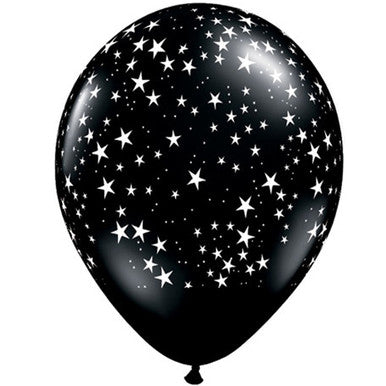 11" Black and White Scatter Star Latex Balloons - 25 Pack (also available in singles)