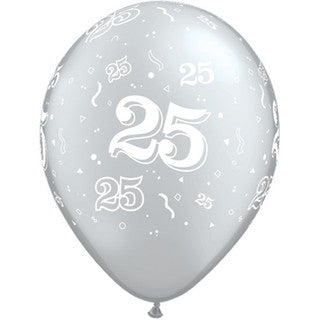 Age 25 Latex Balloon Silver - 25 Pack (Available in Singles)