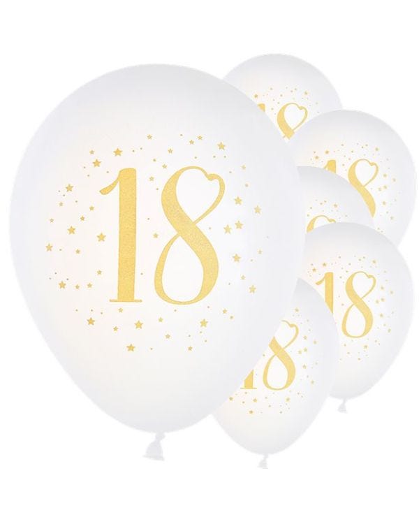 Age 18 Latex Balloon White and Gold - 6 Pack
