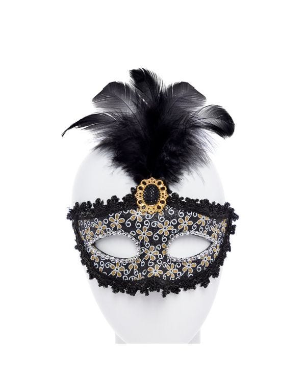 Black Glittery Eyemask with Feather