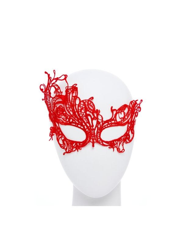 Embroidered Lace Filigree Eyemask Red