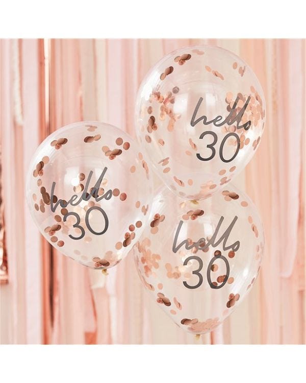 Age 30 Latex Balloon Rose Confetti - 5 Pack