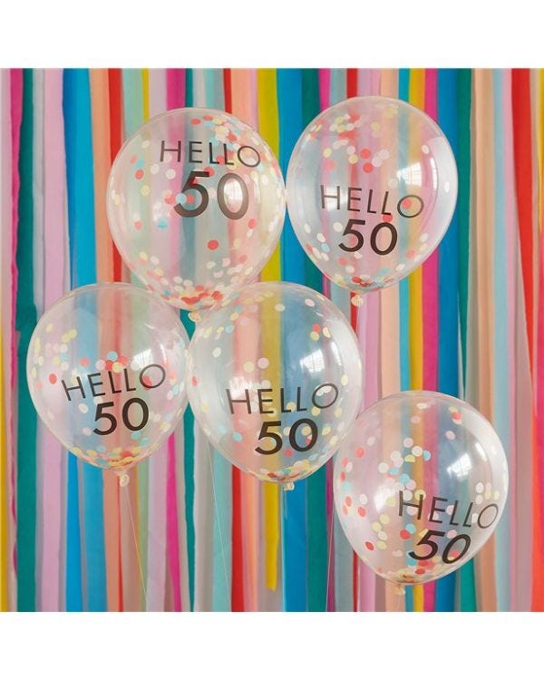Age 50 Latex Balloon Coloured Confetti - 5 Pack