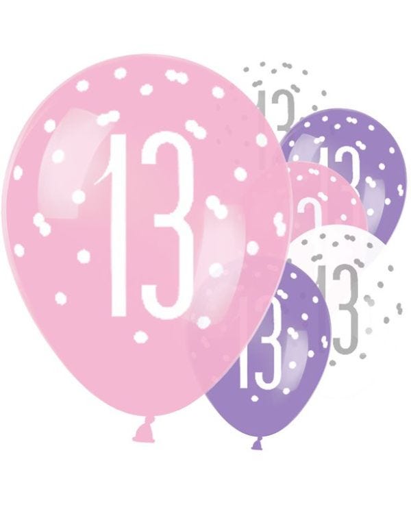 Age 13 Latex Balloon Dots - 6 Pack