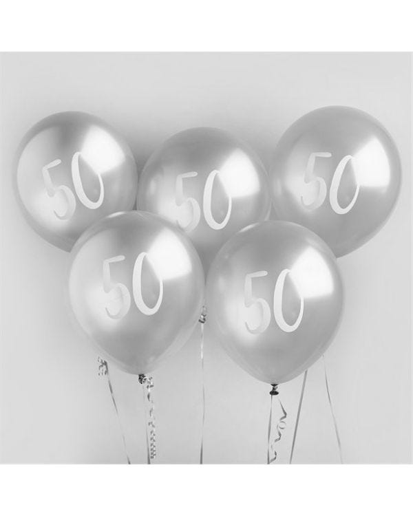 Age 50 Latex Balloon Silver - 6 Pack