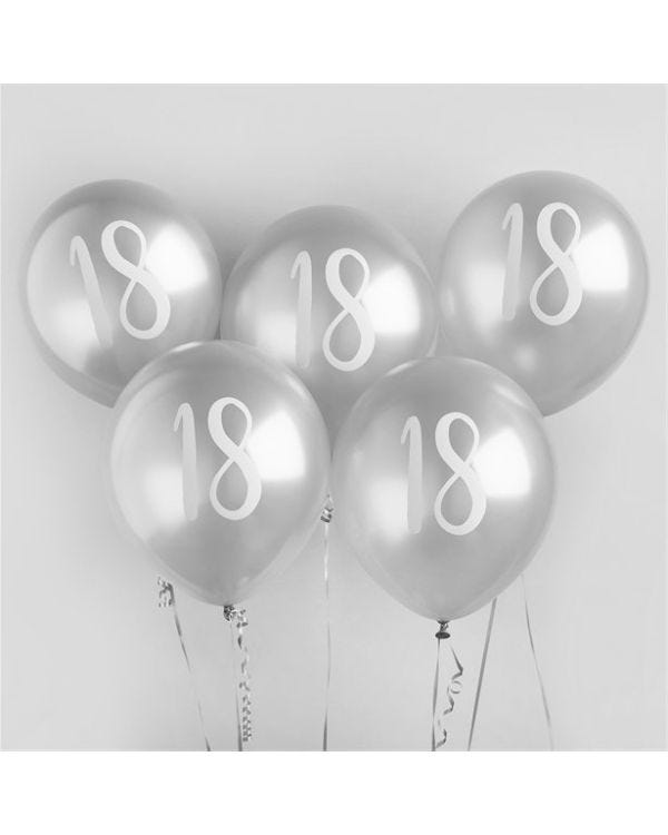 Age 18 Latex Balloon Silver - 6 Pack