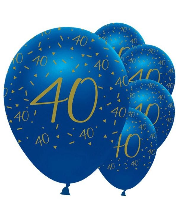 Age 40 Latex Balloon Blue and Gold - 6 Pack