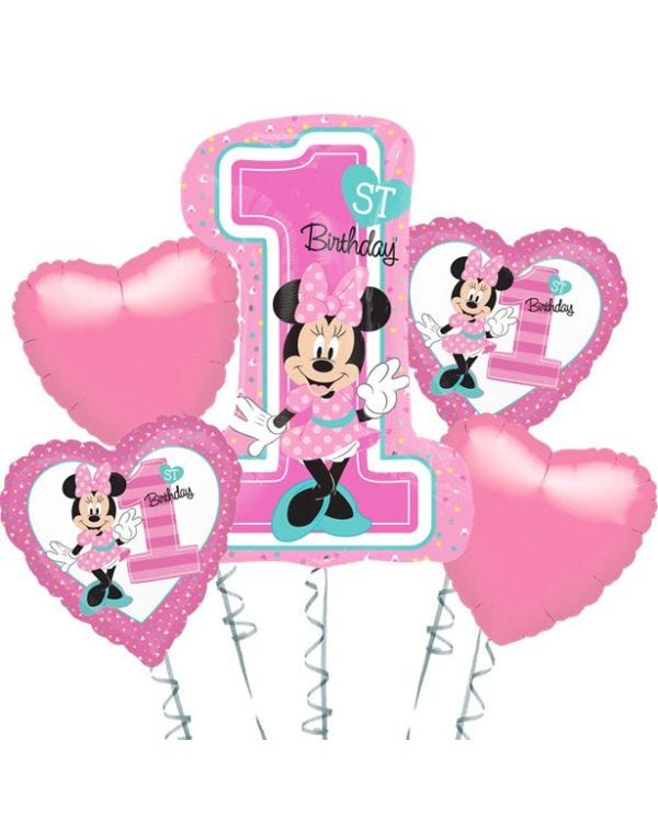 Age 1 Minnie Mouse Foil Balloon Bouquet