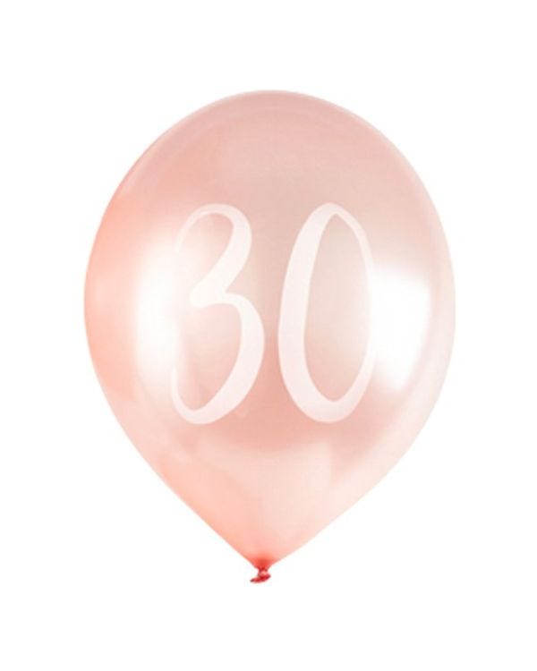 Age 30 Latex Balloon Rose Pink - 6 Pack