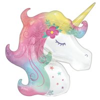 Unicorn Pastel Rainbow Head Supershape Foil Balloon