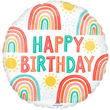 Happy Birthday Bright Rainbows 18" Foil Balloon