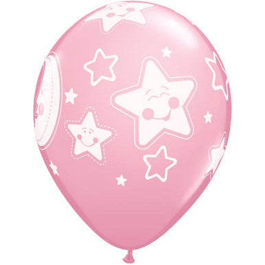 11" Moon and Star Pink Latex Balloons - 25/ 6 Pack (also available in singles)