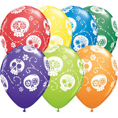 Day of the Dead Coloured 11" Latex Balloons 25 Pack (also available in singles)